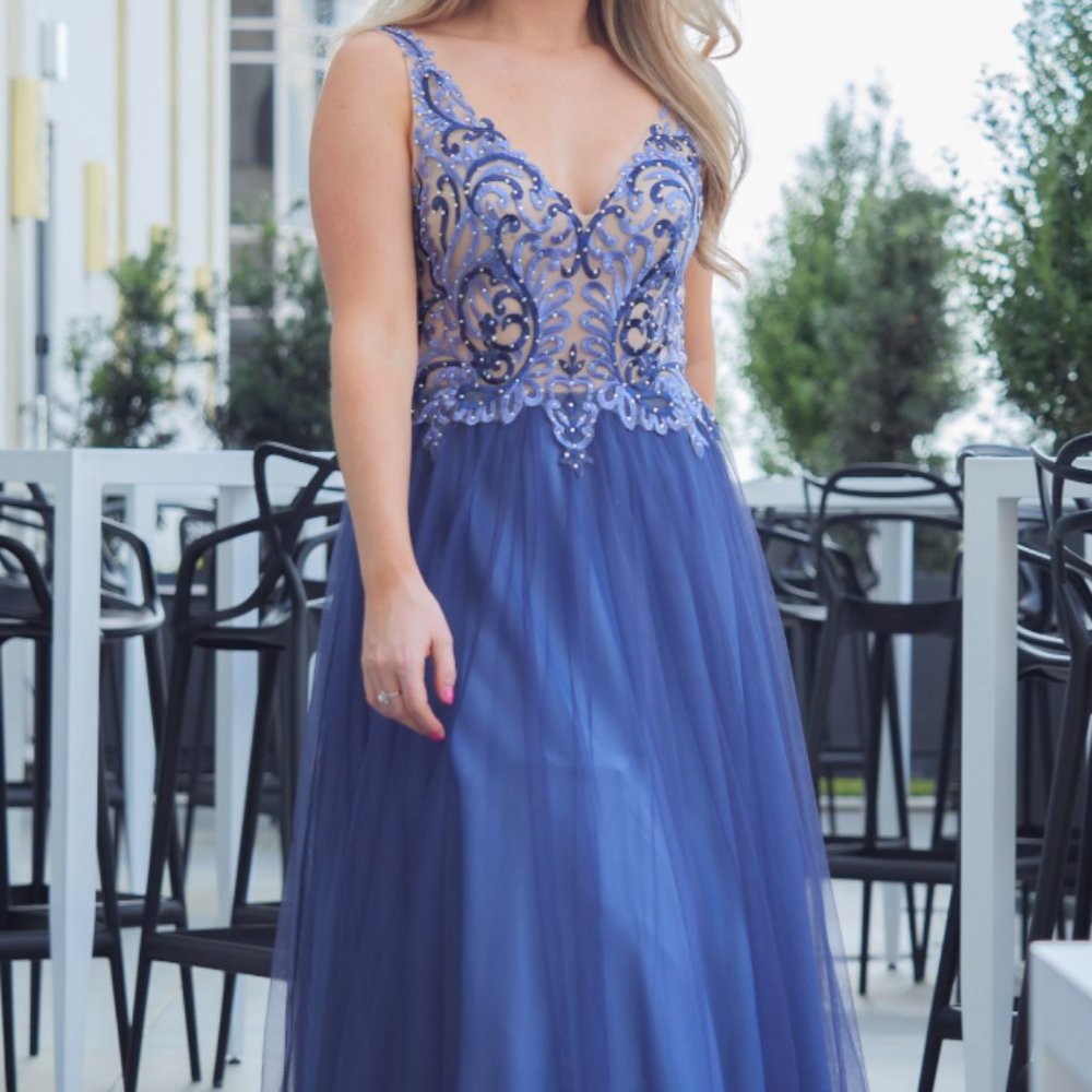 Blue GB gown elegant detailing